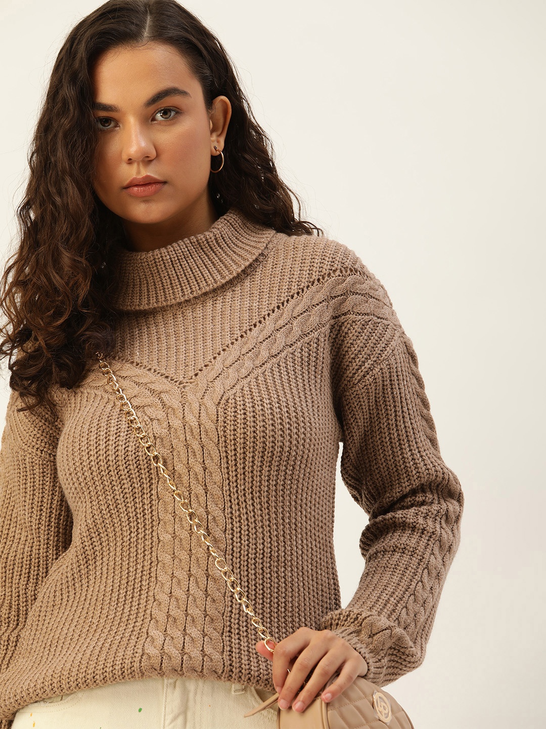 

Kook N Keech Women Open Knit Pullover Sweater, Brown