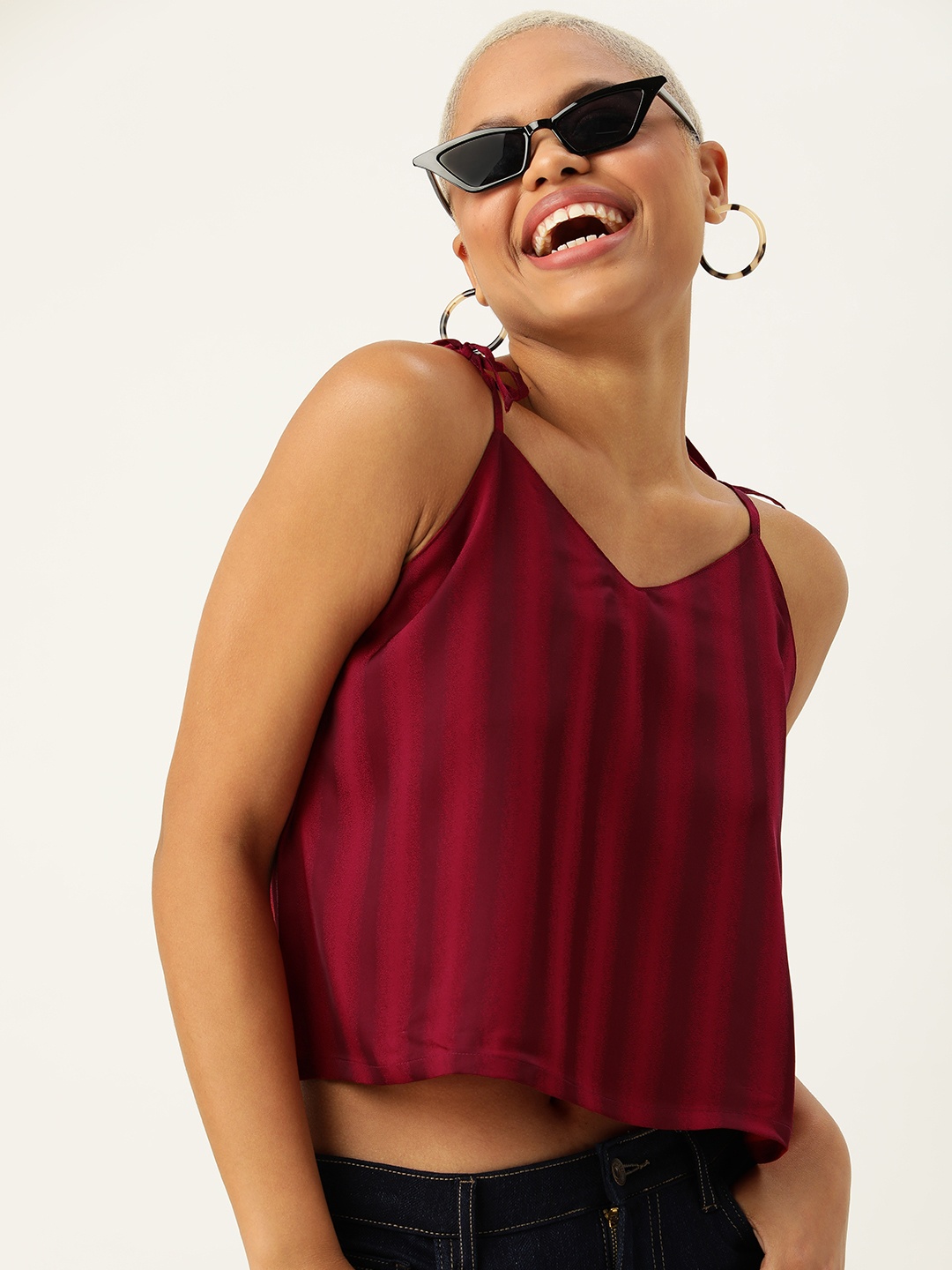 

Kook N Keech Shoulder Straps Striped Top, Maroon