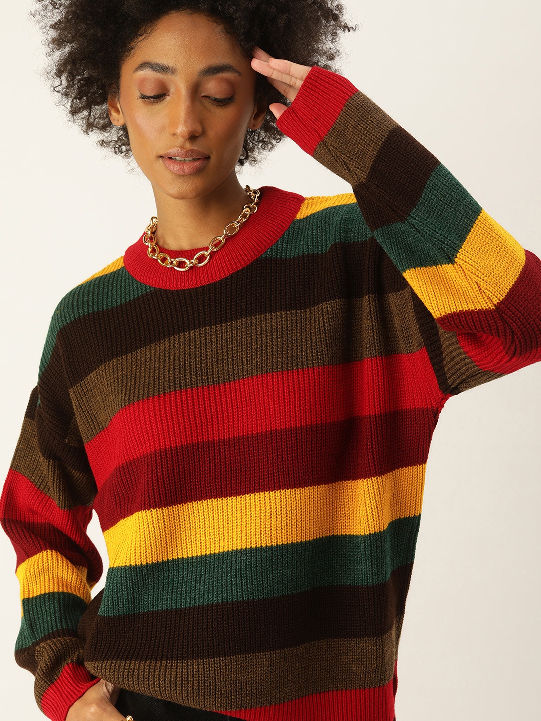 

Kook N Keech Women Multicoloured Striped Pullover Sweater, Multi