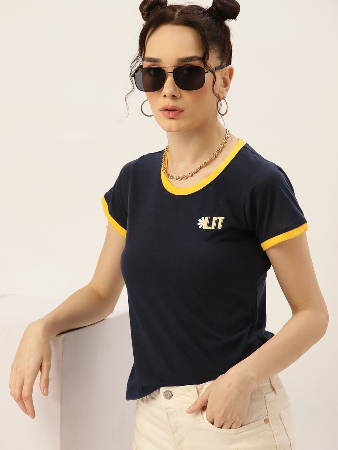 

Kook N Keech Women Navy Blue Pure Cotton Solid T-shirt
