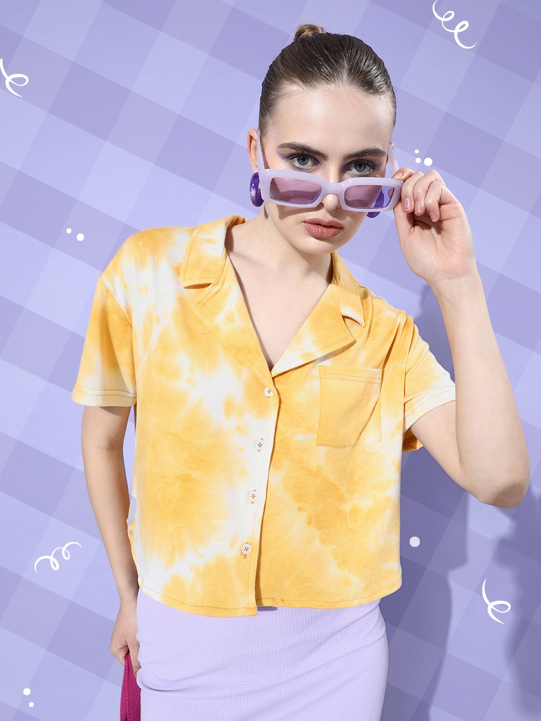 

Kook N Keech Women Boxy Tie and Dye Casual Shirt, Yellow