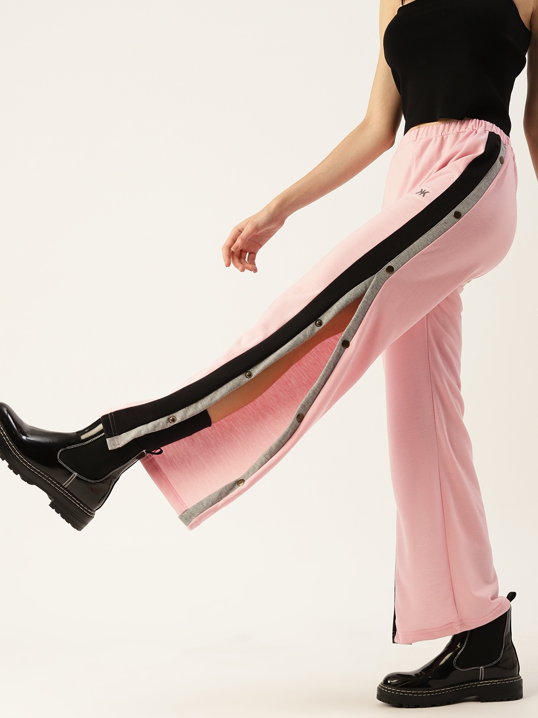 

Kook N Keech Women Pink Solid Side Striped & Snap Button Detail Track Pants