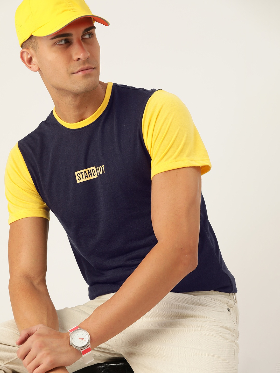 

Kook N Keech Men Navy Blue & Yellow Typographic Print Detail T-shirt