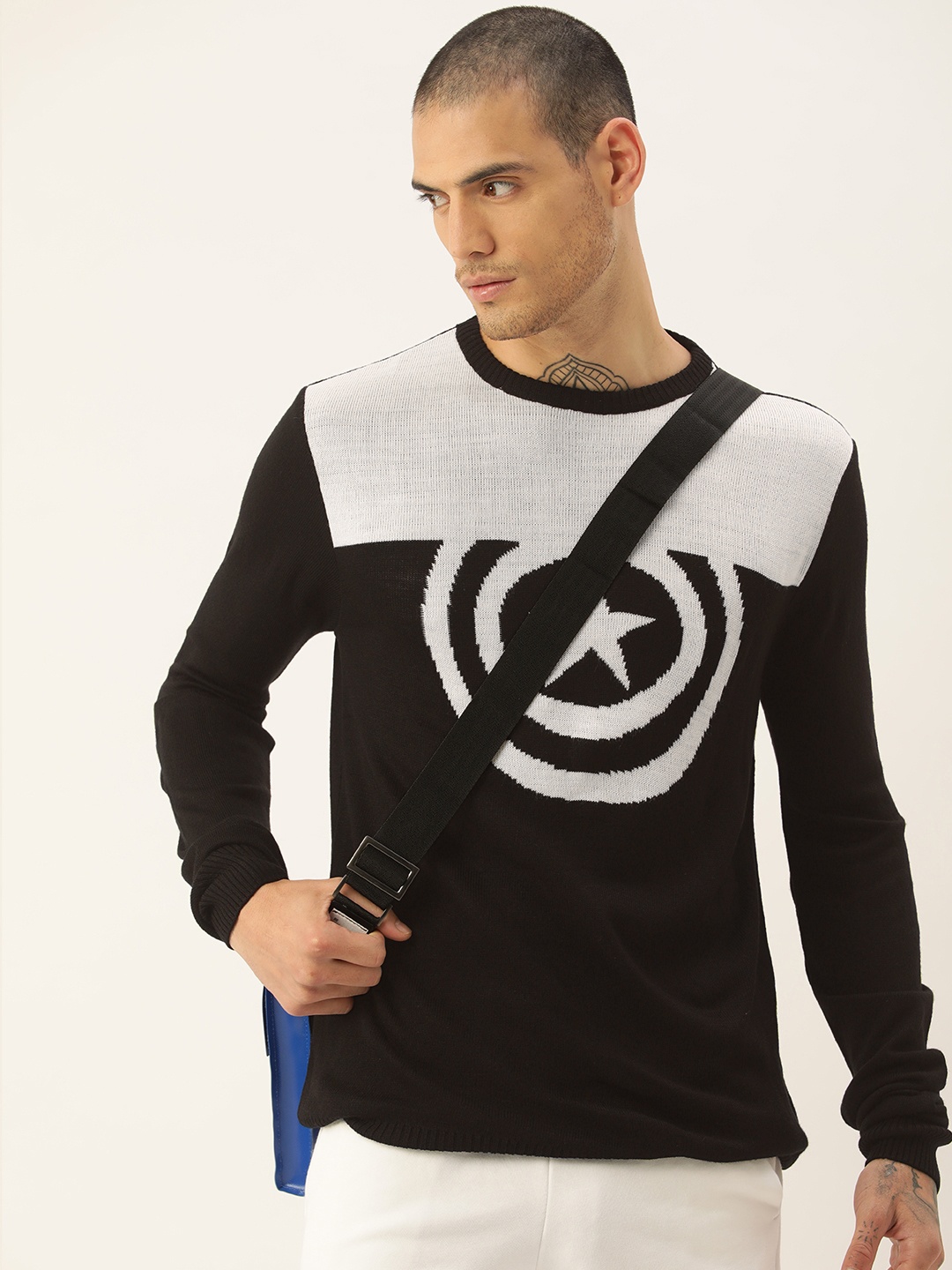 

Kook N Keech Marvel Men Black & White Printed Pullover