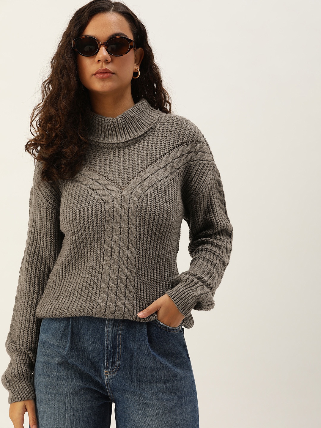 

Kook N Keech Women Open Knit Pullover Sweater, Grey