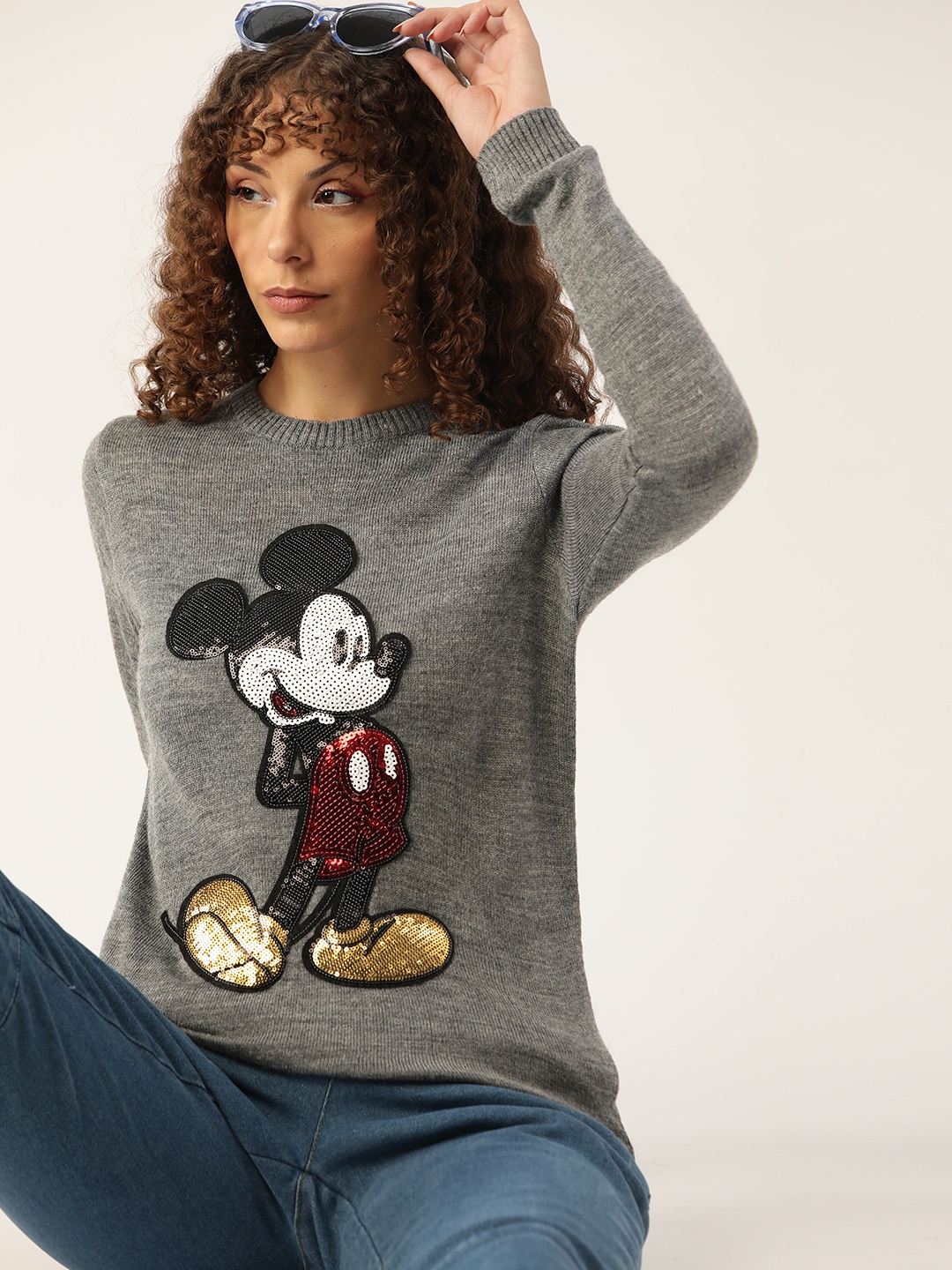 

Kook N Keech Disney Women Grey & Red Acrylic Sequinned Pullover