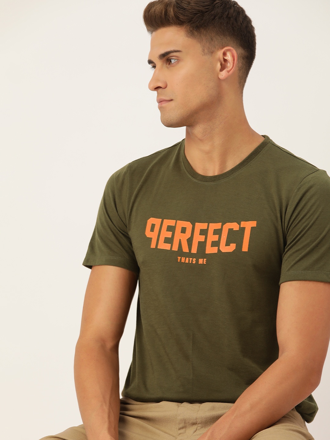

Kook N Keech Men Olive Green & Orange Typography Printed T-shirt