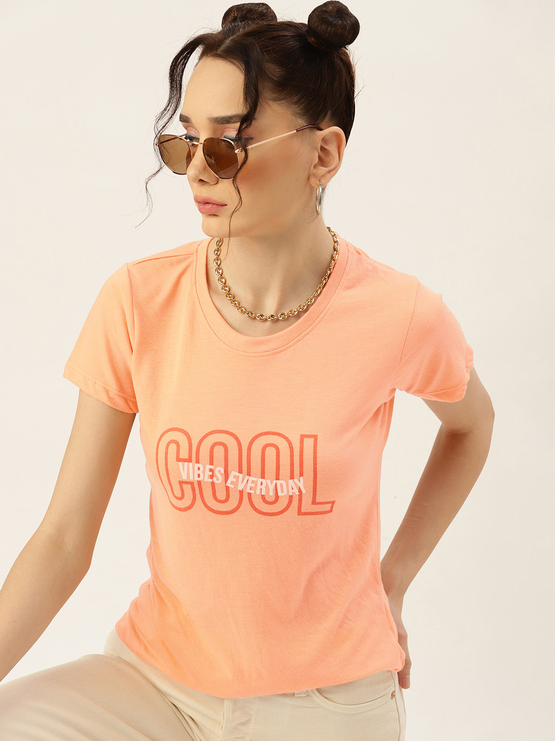 

Kook N Keech Women Peach-Coloured Pure Cotton Printed T-shirt