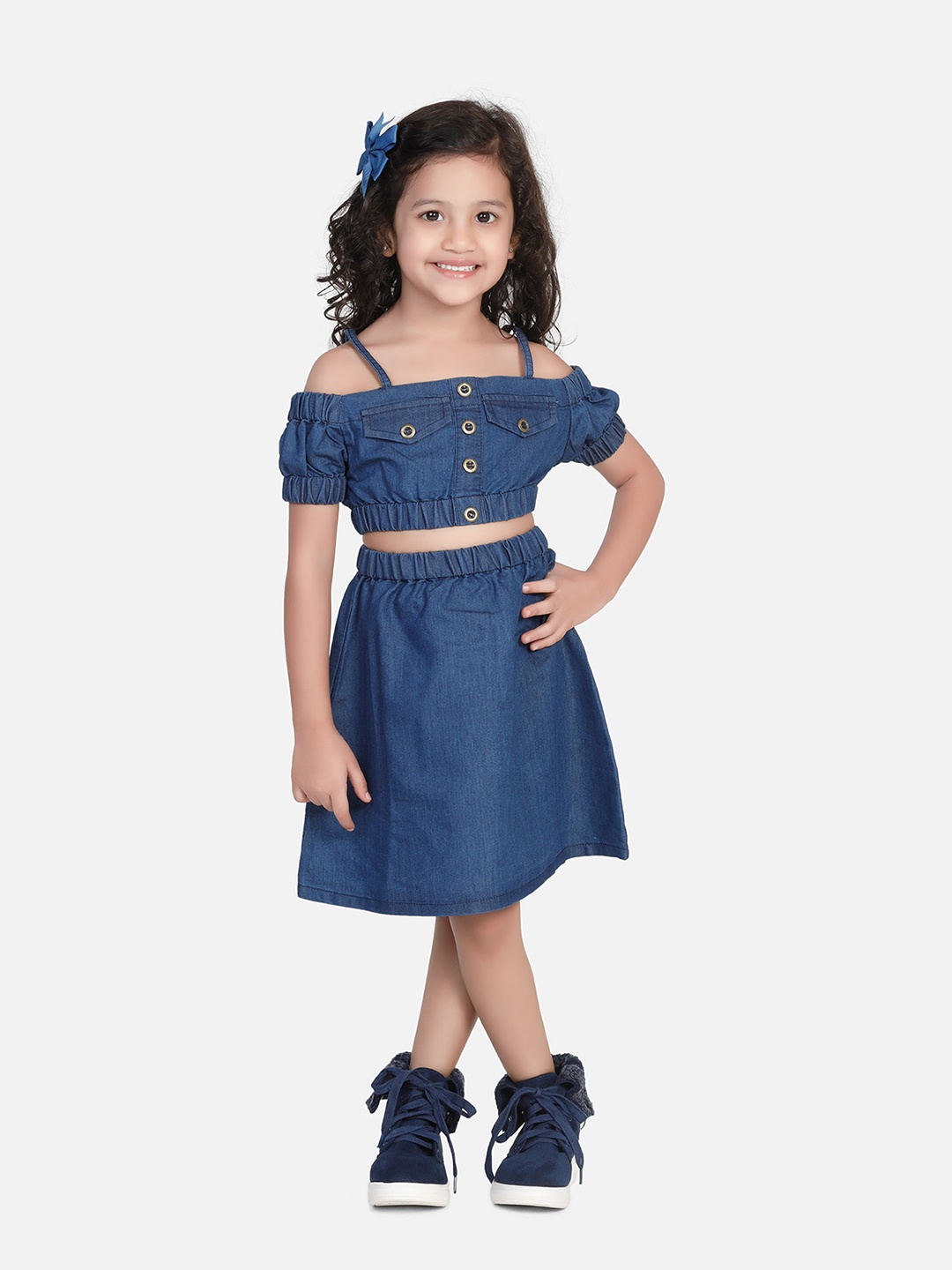 

AWW HUNNIE Girls Blue Denim Dress