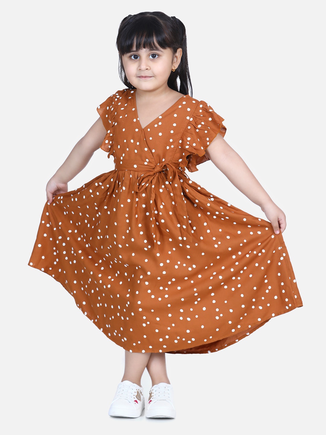 

AWW HUNNIE Girls Rust Polka Dot Midi Dress