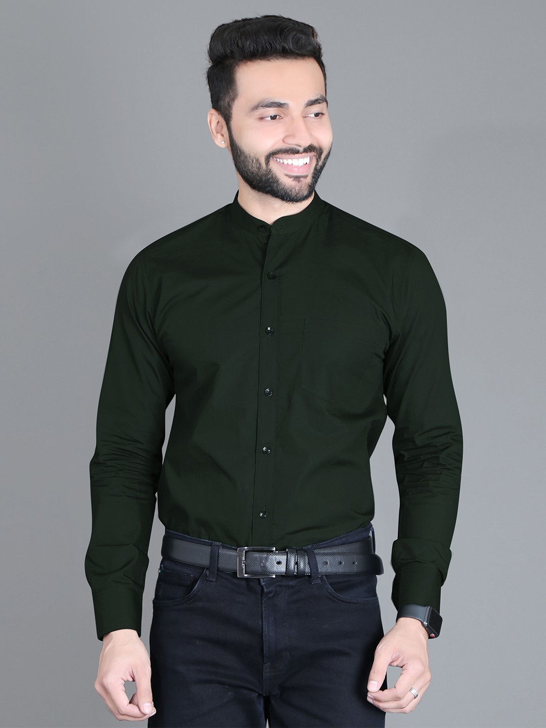 

5TH ANFOLD Men Dark Green Solid Slim Fit Formal Shirt
