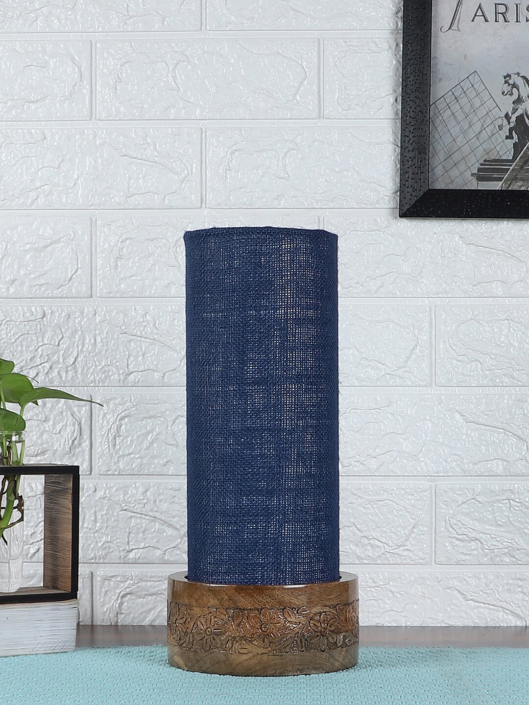 

Devansh Blue Wood Table Lamp With Cylindrical Jute Shade