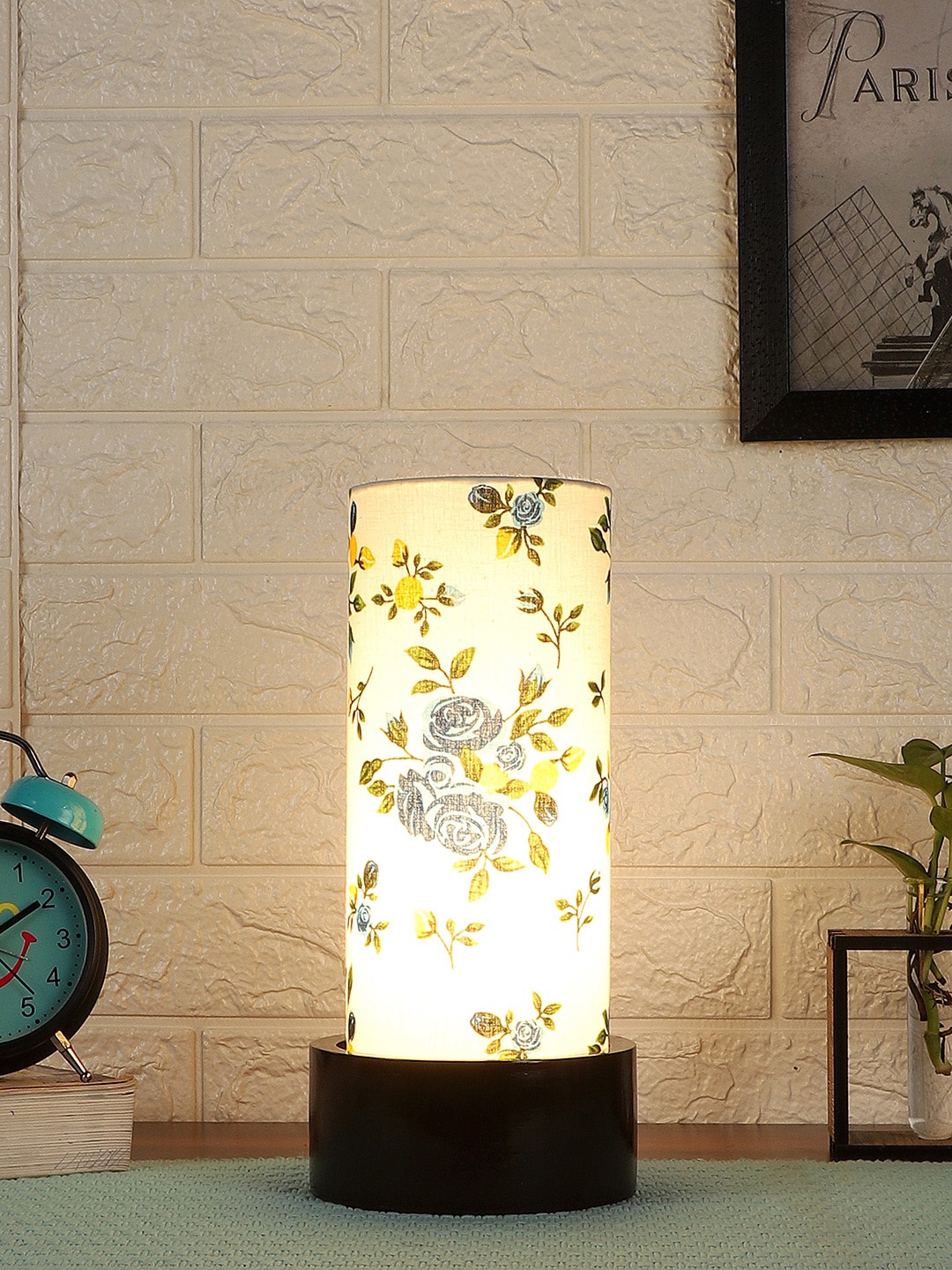 

Devansh Multicolored Wood Table Lamp With Cylindrical Cotton Shade, Multi
