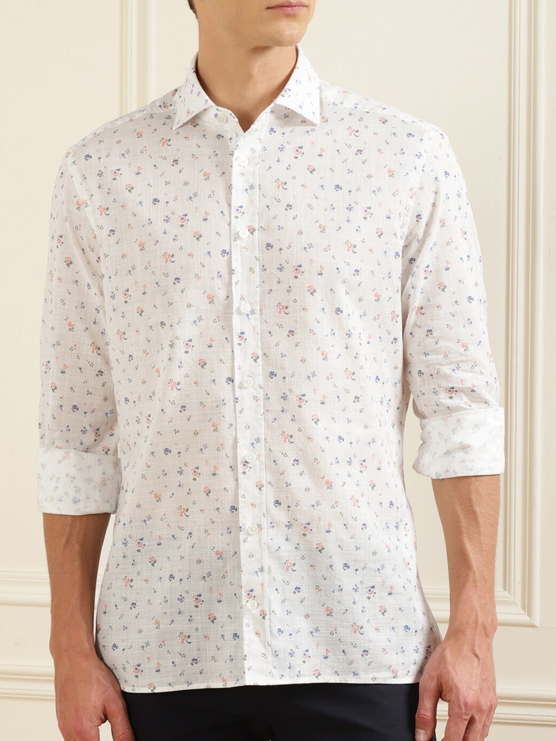 

HACKETT LONDON Men White Micro Ditsy Printed Casual Shirt