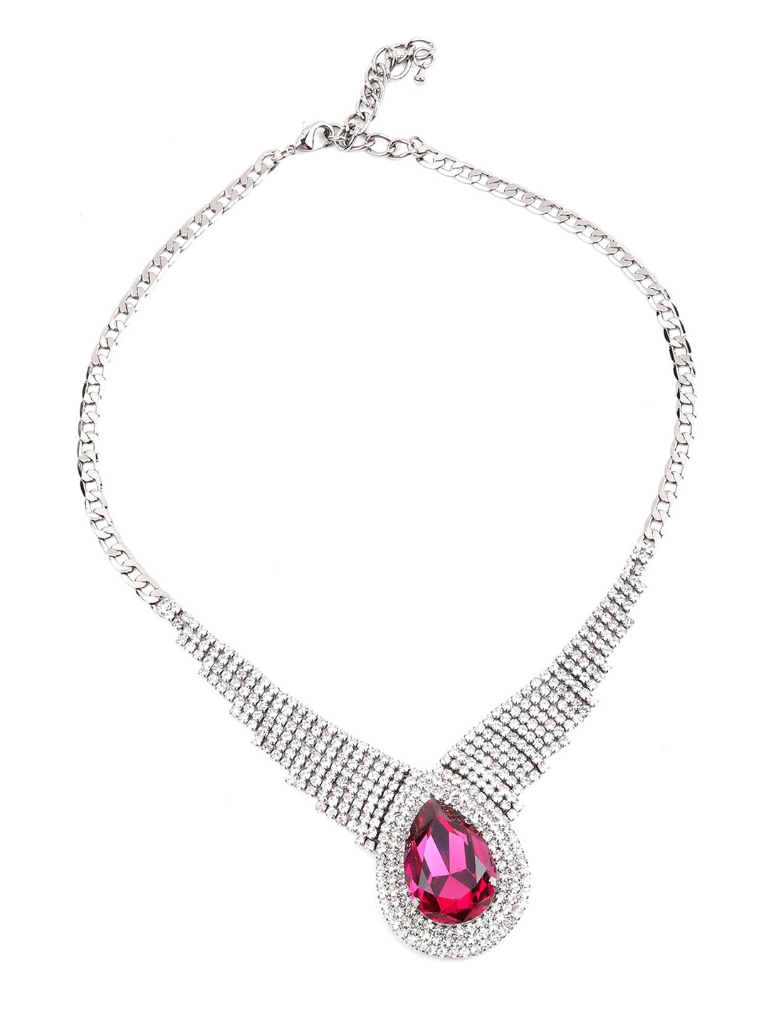 

ODETTE Silver-Toned & Magenta Necklace