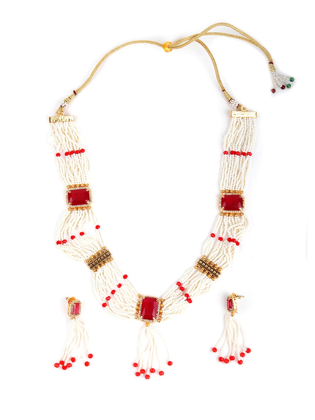 

ODETTE White & Red Pearl & Rhinestone Necklace