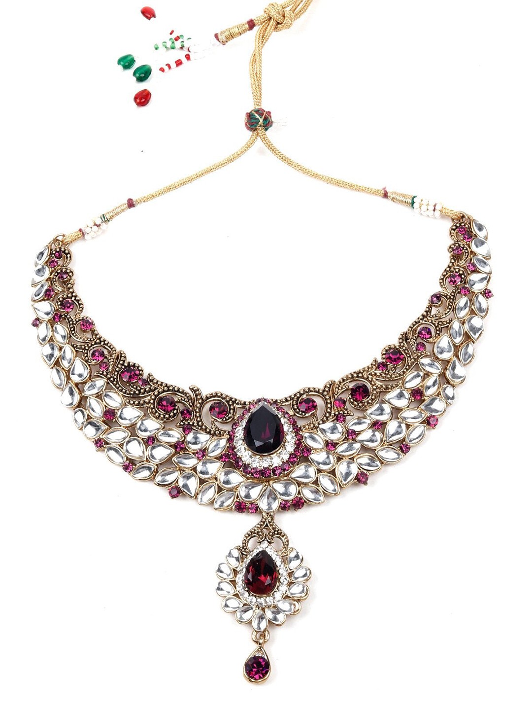 

ODETTE Gold-Toned & Purple Stone Studded Statement Necklace