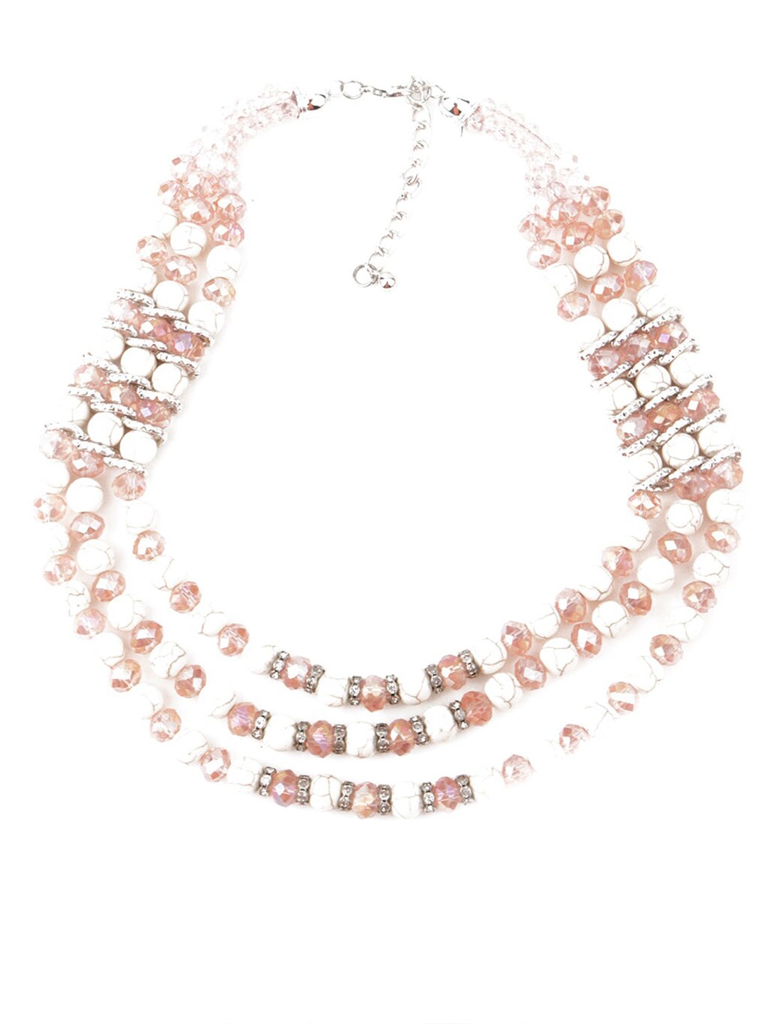 

ODETTE Silver-Toned & Pink Artificial Beads Necklace