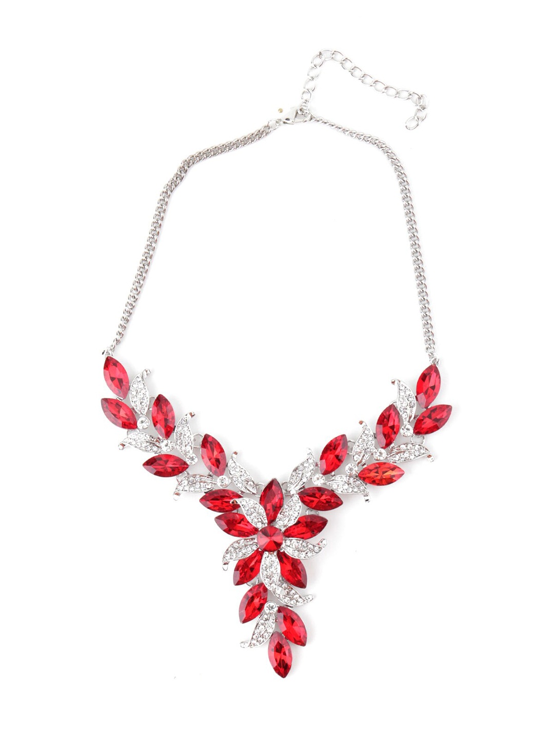 

ODETTE Red & Silver-Toned Rhinestone Necklace