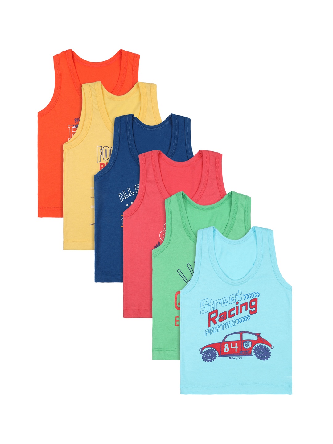 Bodycare Kids Boys Pack Of 6 Assorted Cotton Innerwear Vests, Multi