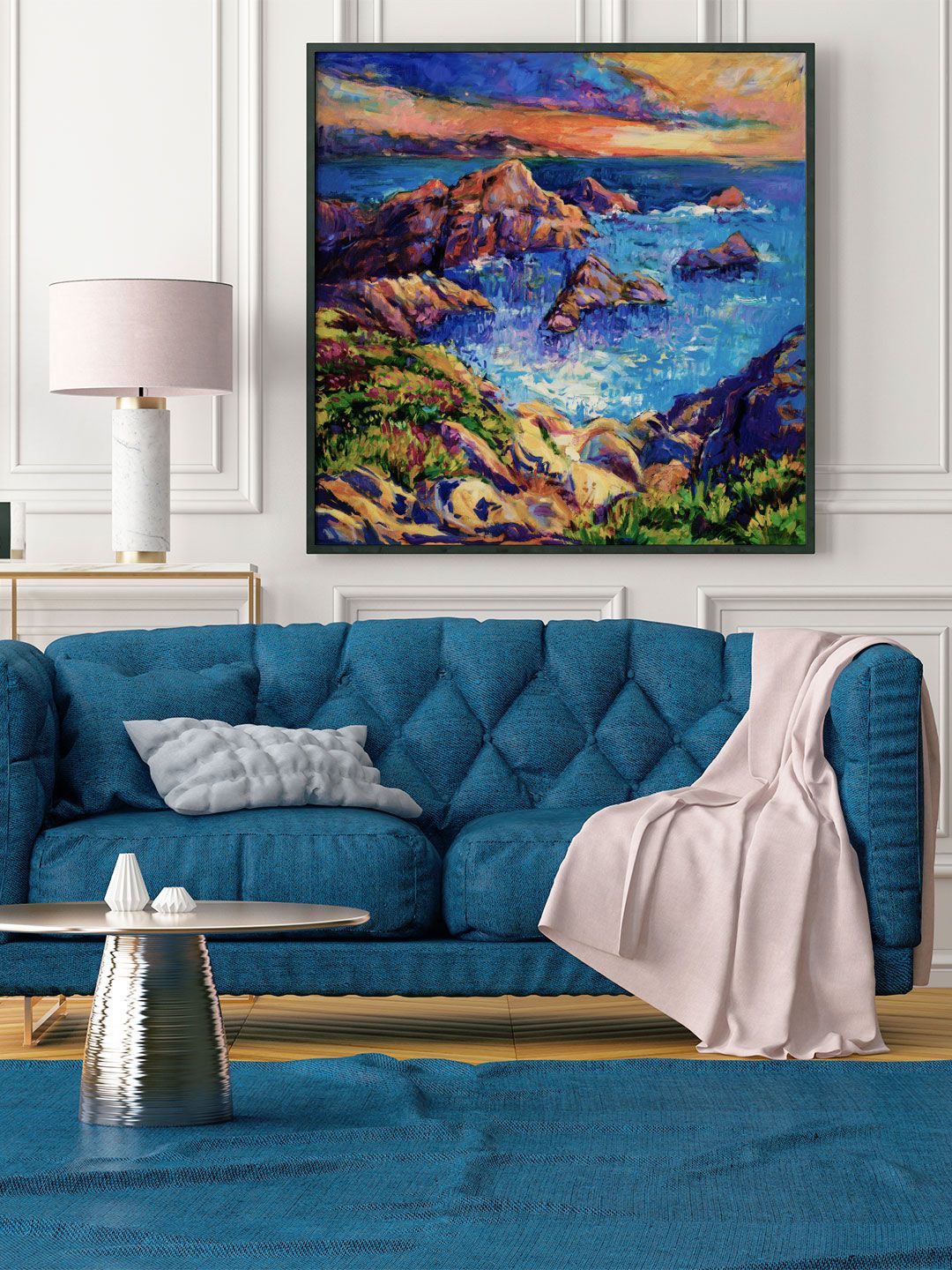 

ARTSPACE Blue & Orange Ocean & Cliffs Wall Painting