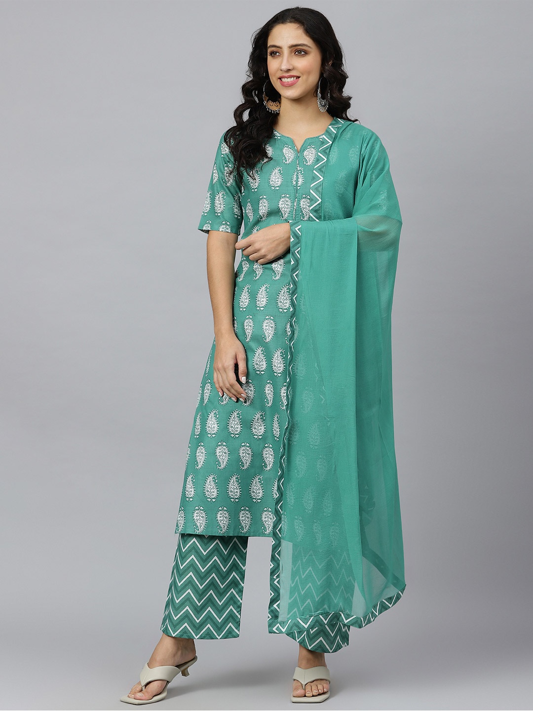 

KALINI Women Green Ethnic Motifs Straight Kurta with Palazzo & With Dupatta