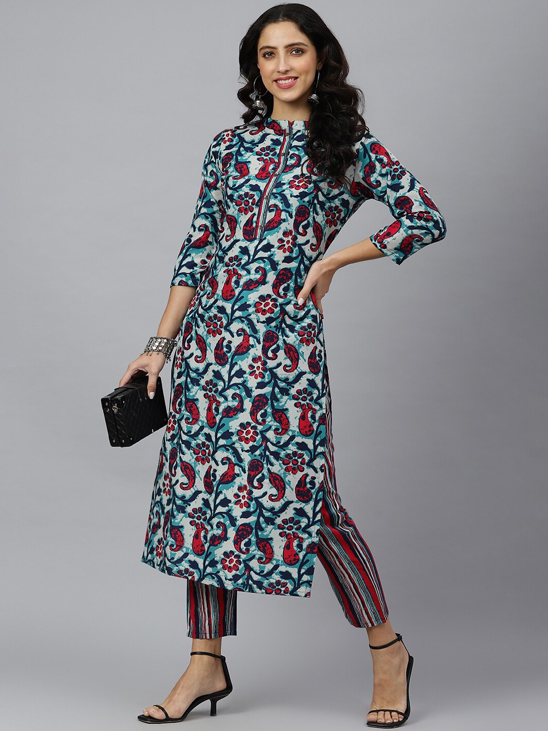 

KALINI Women Blue Floral Printed Kurta with Trousers
