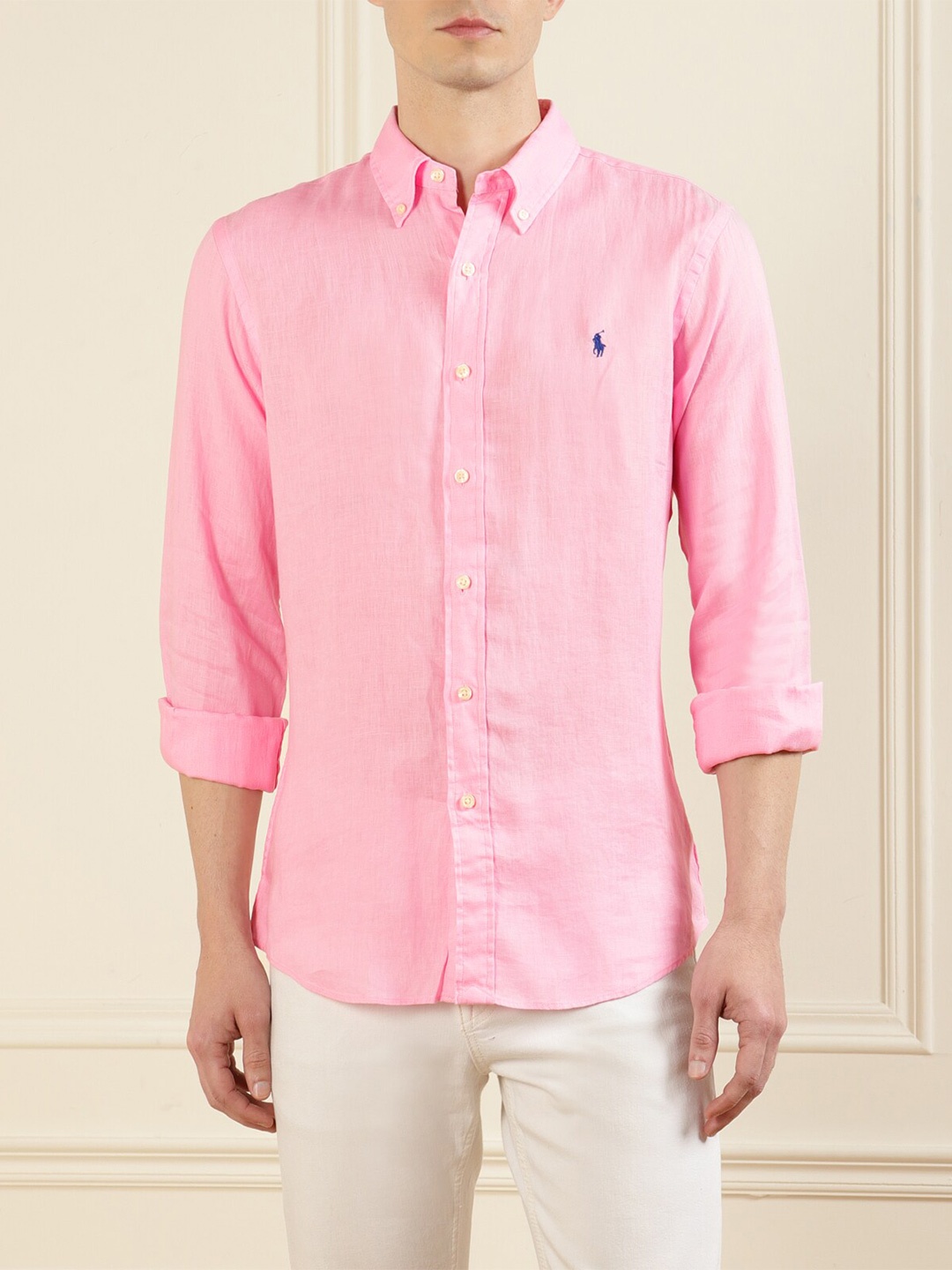 

Polo Ralph Lauren Men Pink Solid Full Sleeve Casual Shirt