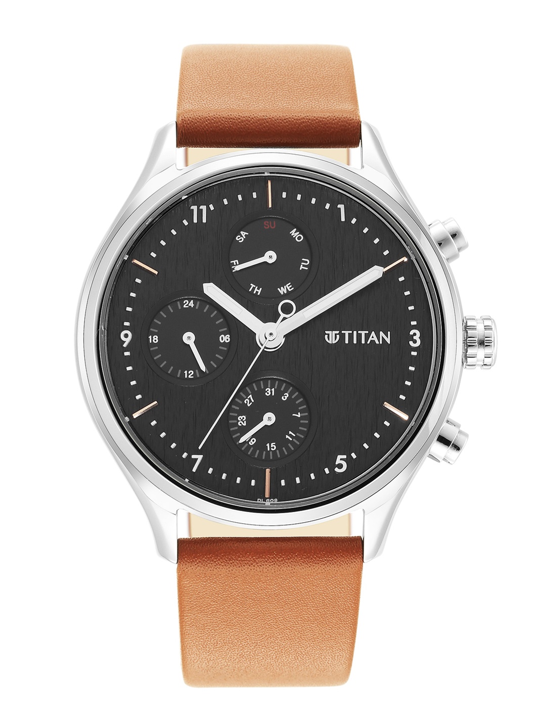 

Titan Men Silver-Toned Brass Printed Dial & Leather Straps Analogue Watch 1803SL02