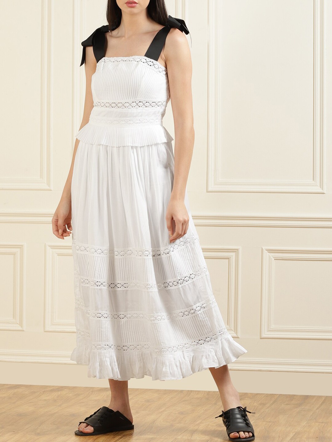 

Ted Baker White Maxi Lace Inserts Detail Cotton Dress
