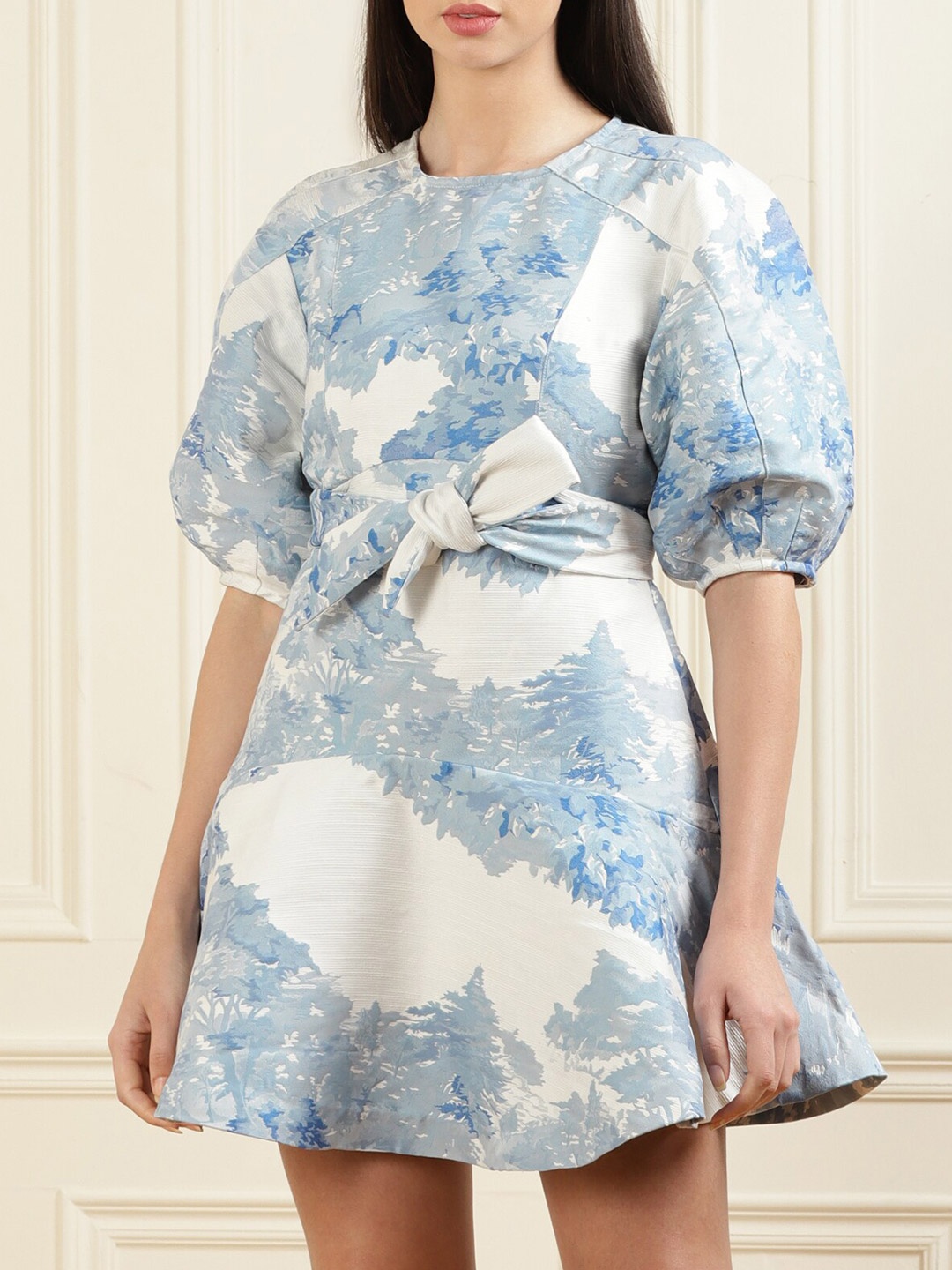 

Ted Baker White & Blue Floral A-Line Cotton Dress