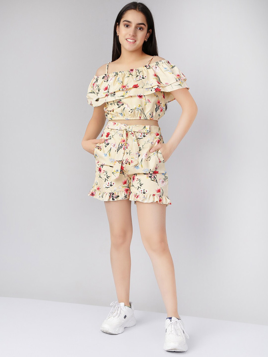 

Naughty Ninos Girls Beige & Red Printed Top with Shorts