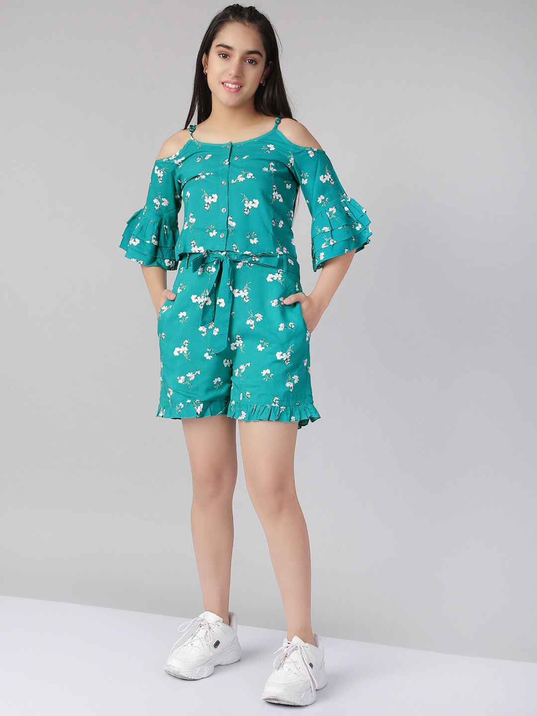 

Naughty Ninos Girls Teal Green Printed Top with Short Clothing Set