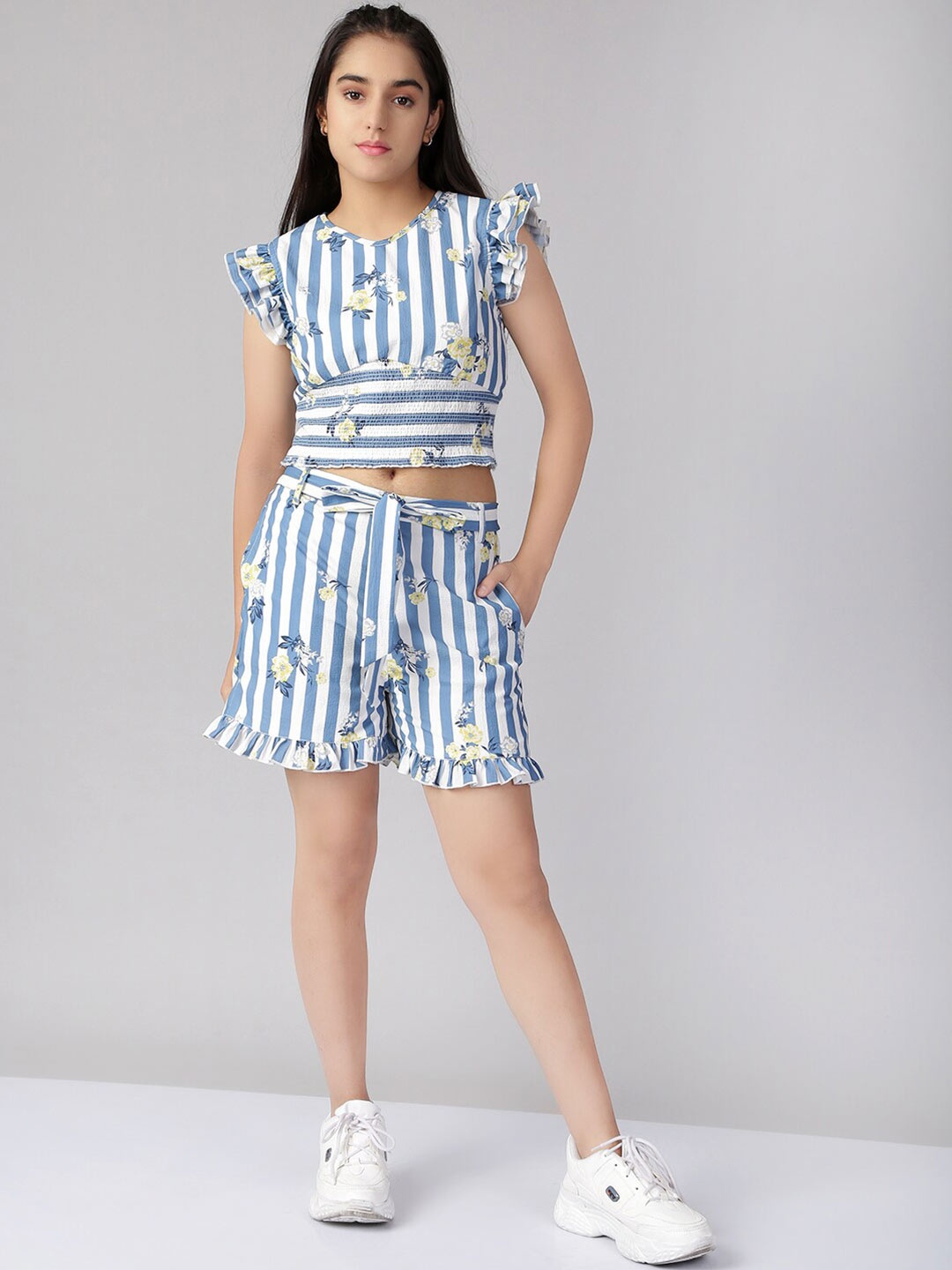 

Naughty Ninos Girls Blue Striped Top with Shorts