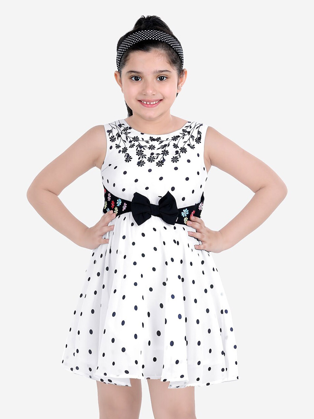 

Naughty Ninos Girls White & Black Printed Dress