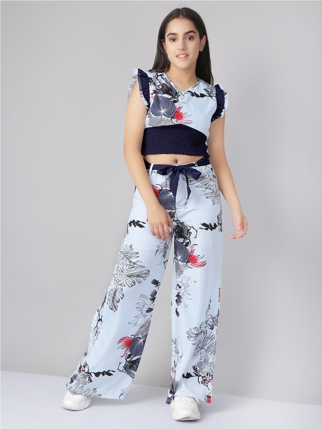 

Naughty Ninos Girls Blue & Red Print Top With palazzos