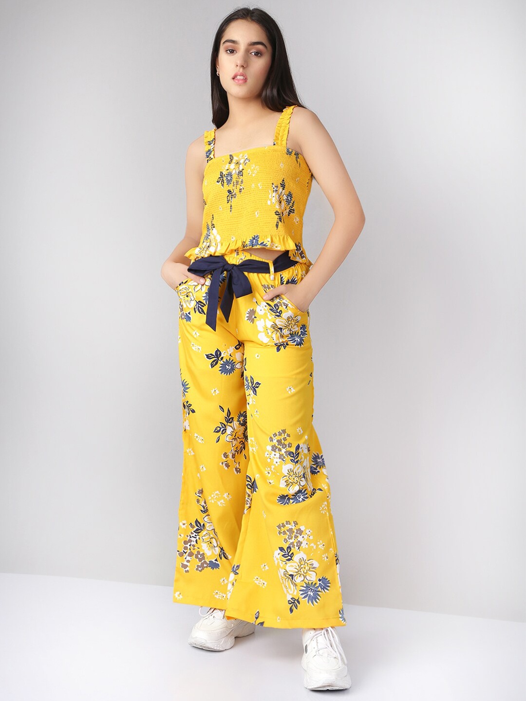

Naughty Ninos Girls Yellow & Blue Floral Printed Top with Palazzos