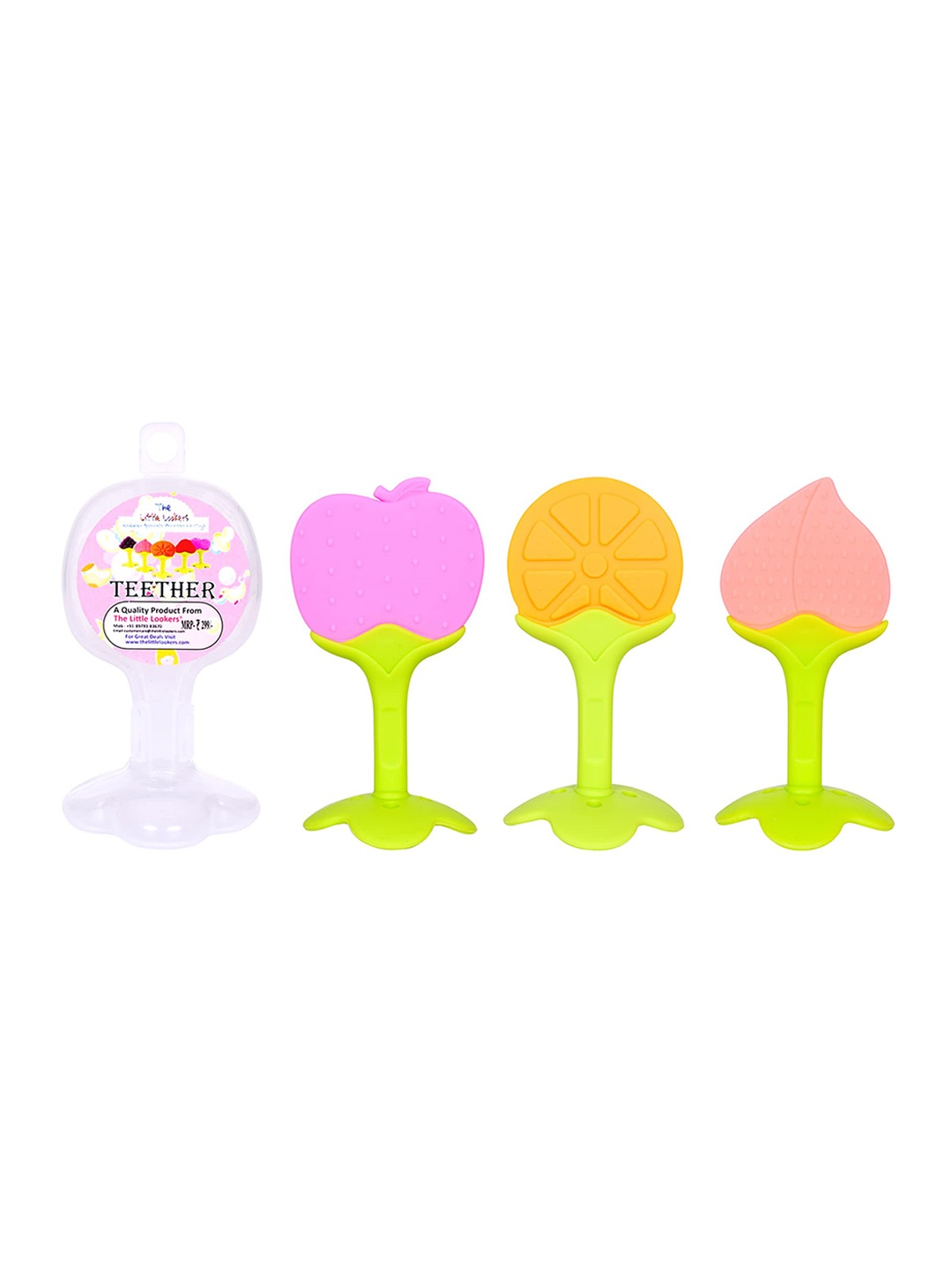 

THE LITTLE LOOKERS Pack of 3 Peach & Orange Silicone Fruit Shape BPA Free Teethers