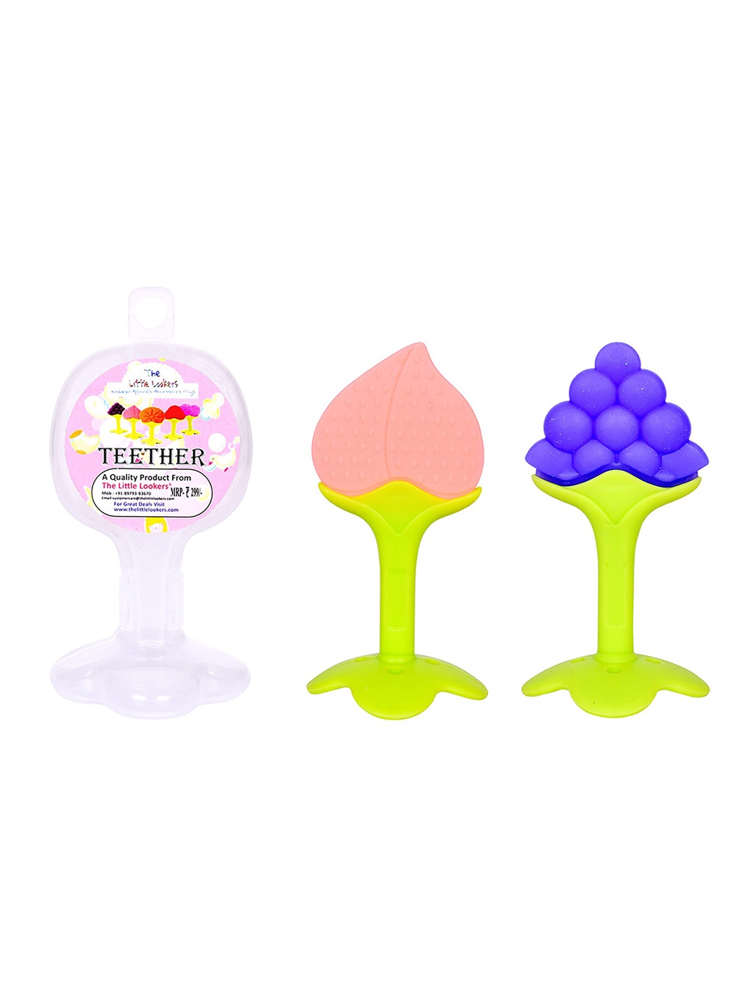 

THE LITTLE LOOKERS Pack of 2 Peach & Purple Silicone Fruit Shape BPA Free Teethers