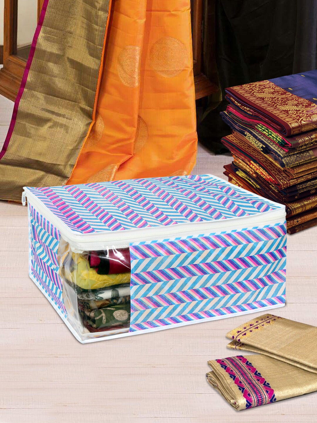 

prettykrafts Pack of 9 Blue Jute Saree Organizers