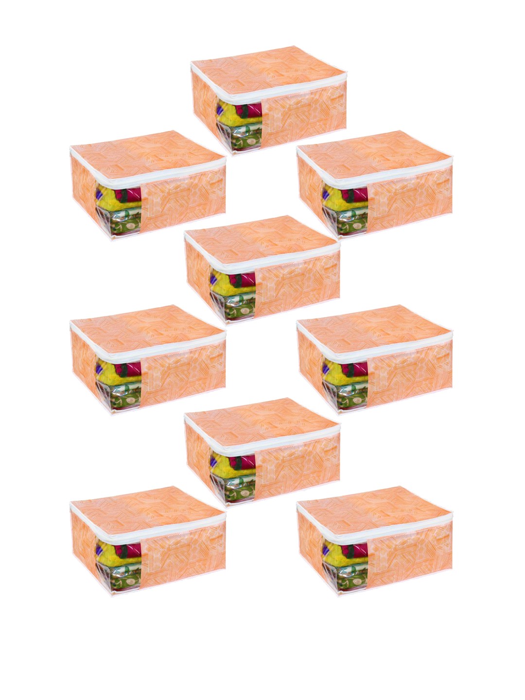 

prettykrafts Set Of 9 Orange Printed Jute Saree Covers