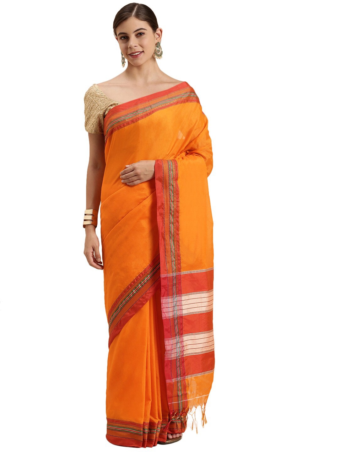 

Pavechas Yellow & Red Zari Pure Cotton Paithani Saree