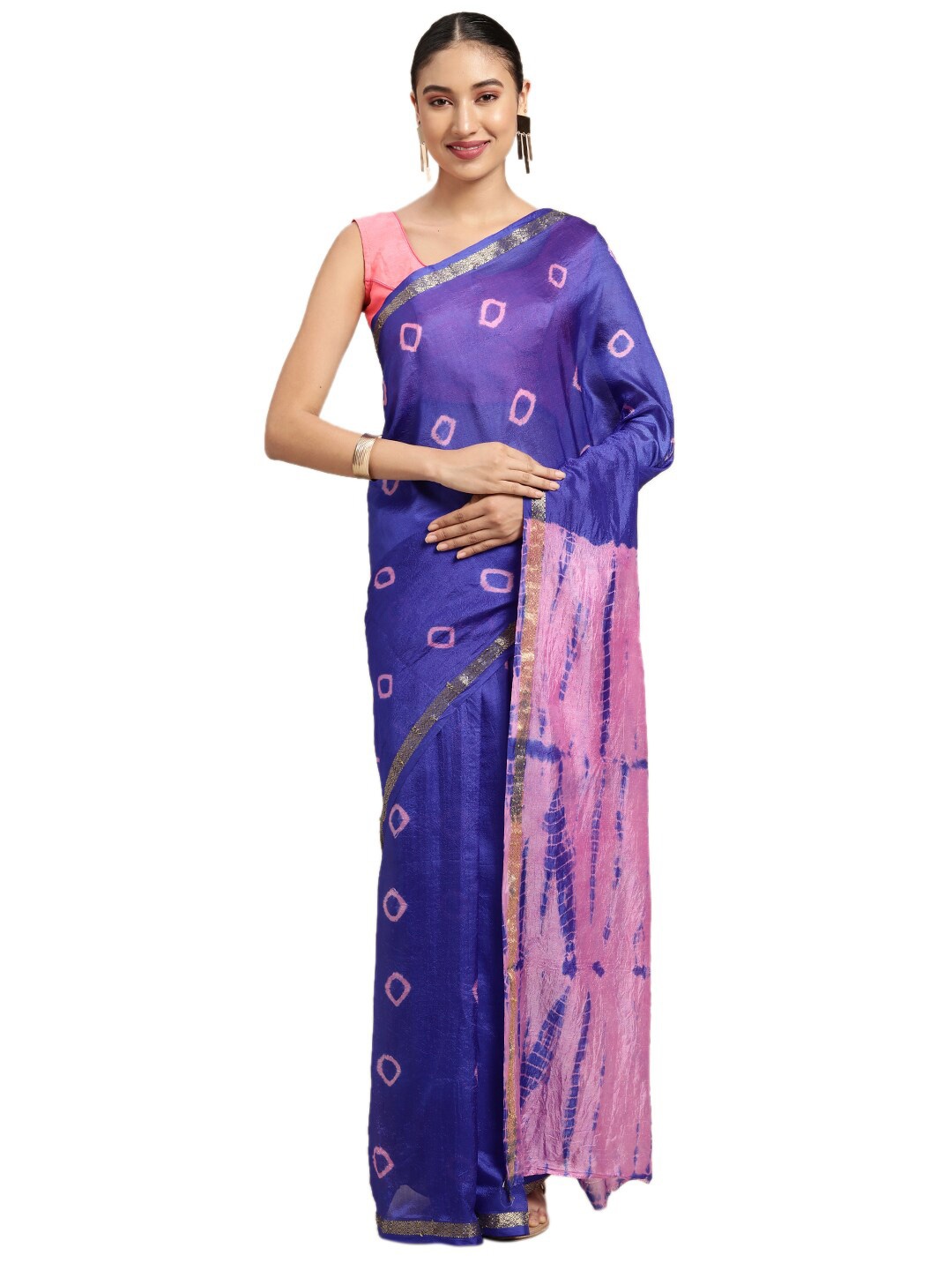 

Pavechas Purple & Pink Bandhani Zari Art Silk Bandhani Saree