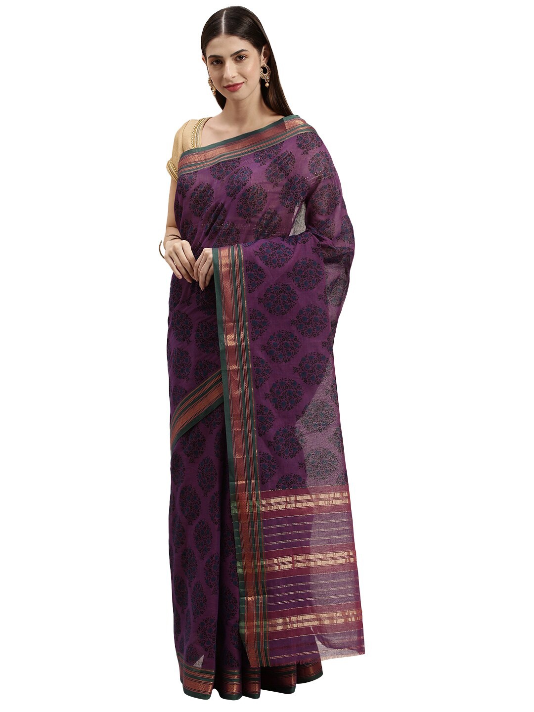 

Pavechas Purple & Red Zari Pure Cotton Venkatgiri Saree