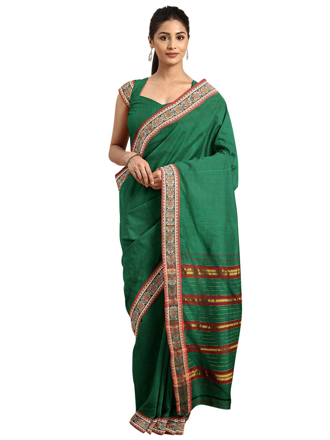 

Pavechas Green & Golden Zari Pure Cotton Venkatgiri Saree