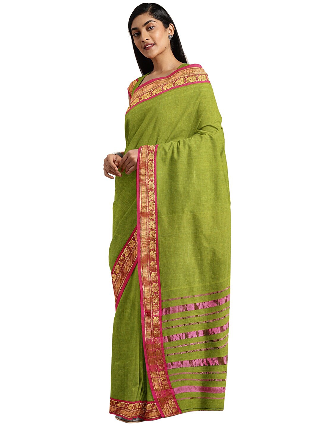 

Pavechas Green & Pink Zari Pure Cotton Venkatgiri Saree