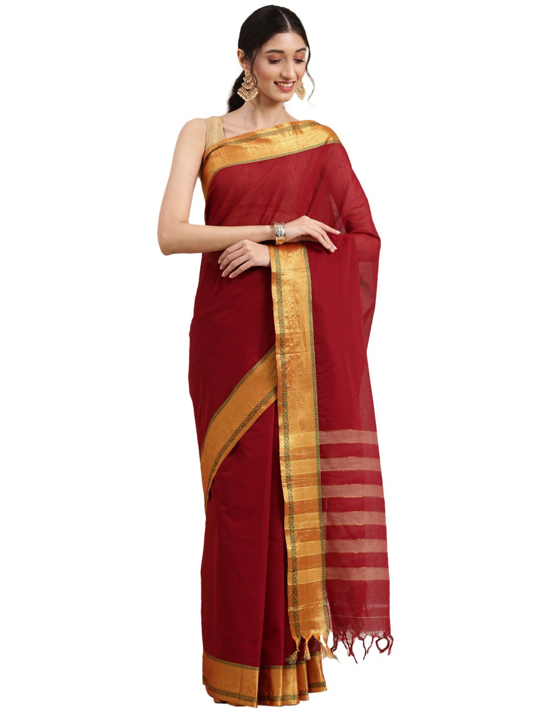 

Pavechas Maroon Zari Pure Cotton Mangalagiri Saree