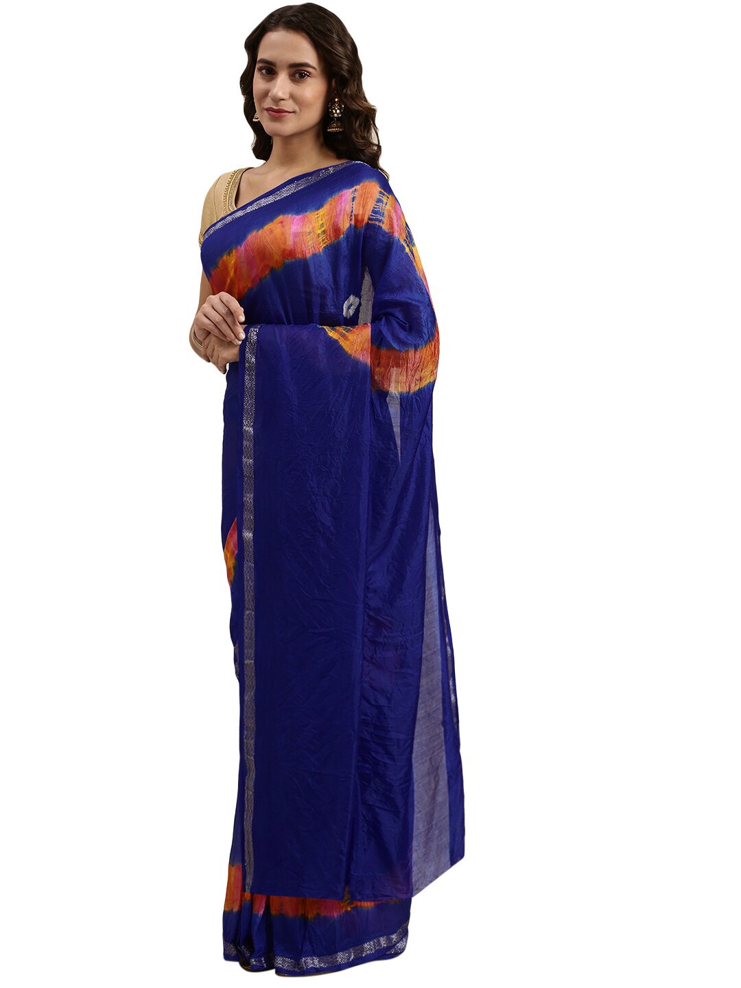 

Pavechas Purple & Orange Zari Art Silk Bandhani Saree