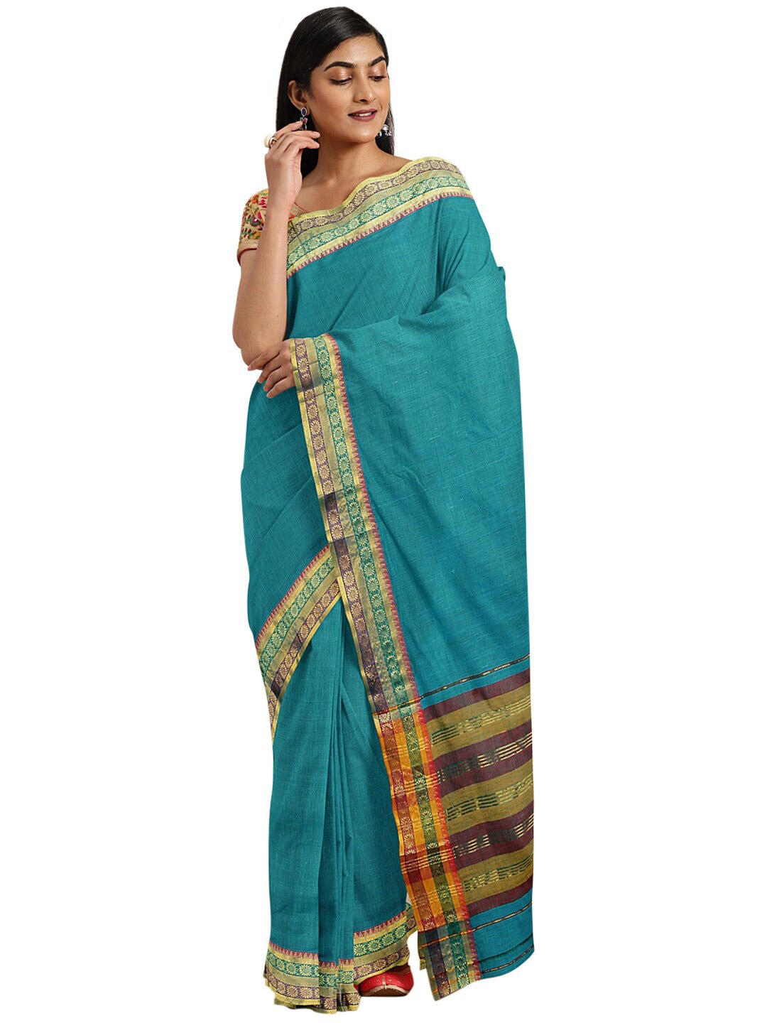 

Pavechas Blue & Golden Zari Pure Cotton Venkatgiri Saree