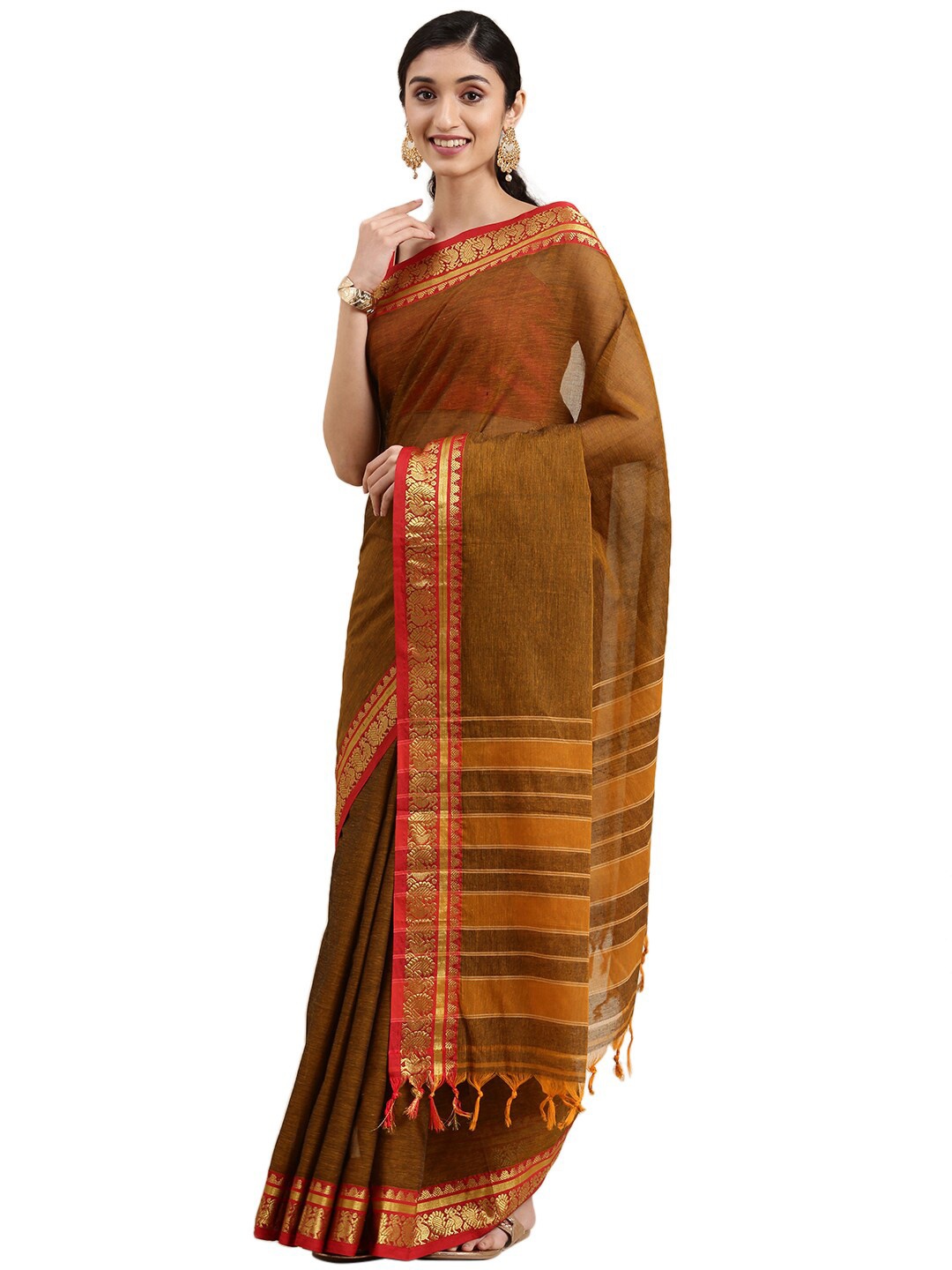 

Pavechas Yellow Zari Pure Cotton Mangalagiri Saree
